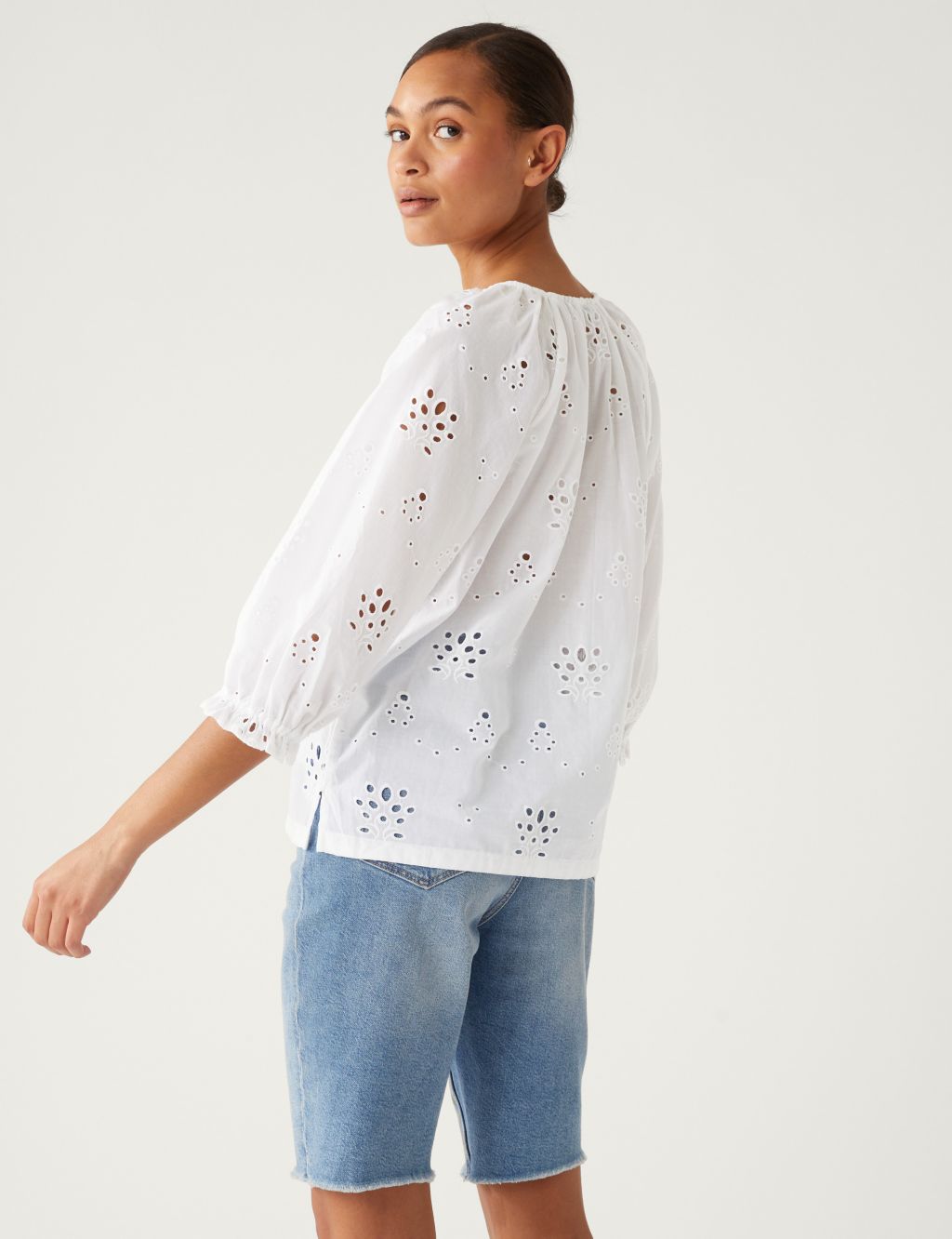 Pure Cotton Broderie Puff Sleeve Blouse image 4