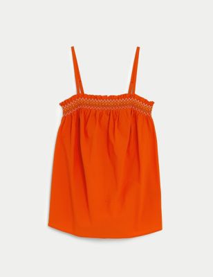 Pure Cotton Smocked Detail Cami Top