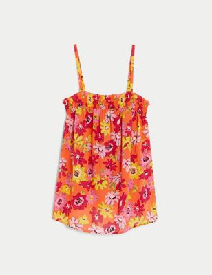 Pure Cotton Printed Smocked Detail Cami Top
