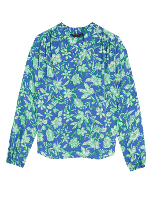 

Womens M&S Collection Floral V-Neck Popover Blouse - Blue Mix, Blue Mix
