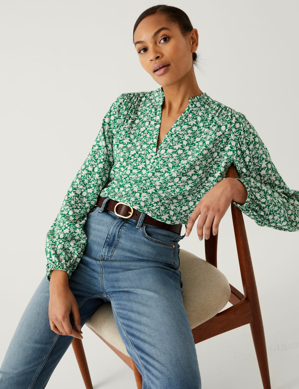 Floral V-Neck Popover Blouse image 2