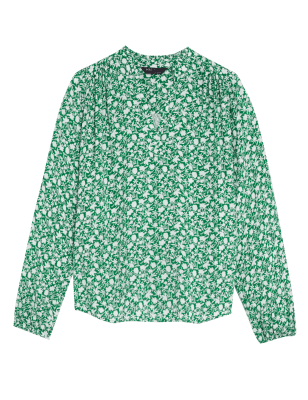

Womens M&S Collection Floral V-Neck Popover Blouse - Green Mix, Green Mix