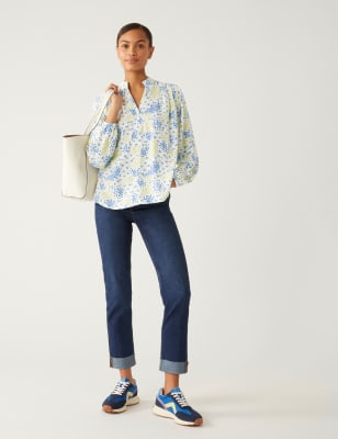 

Womens M&S Collection Popover-Bluse mit V-Ausschnitt und Blumenmuster - Yellow Mix, Yellow Mix