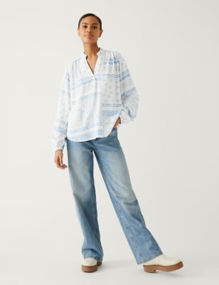 

M&S Collection Blusa cerrada floral de escote en picoWomens - White Mix, White Mix