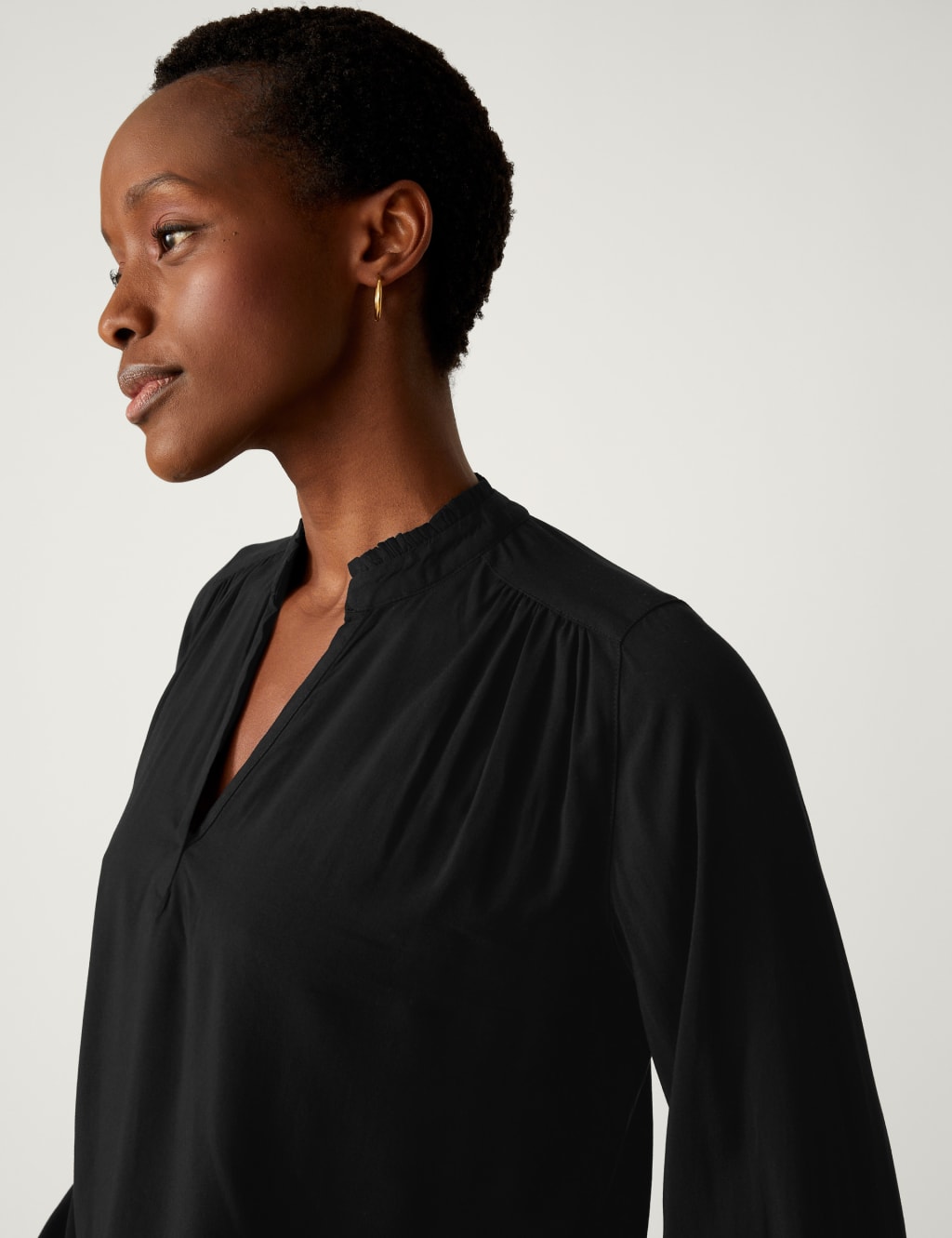 V-Neck Ruffle Blouson Sleeve Popover Blouse image 2