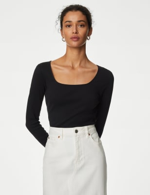 

Womens M&S Collection Schmal geschnittenes Oberteil aus reiner Baumwolle - Black, Black