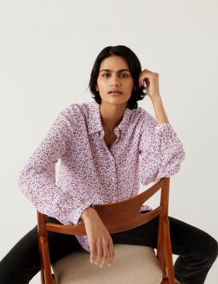 

Womens M&S Collection Lang geschnittenes Hemd aus Modalmischung mit Muster - Pink Mix, Pink Mix