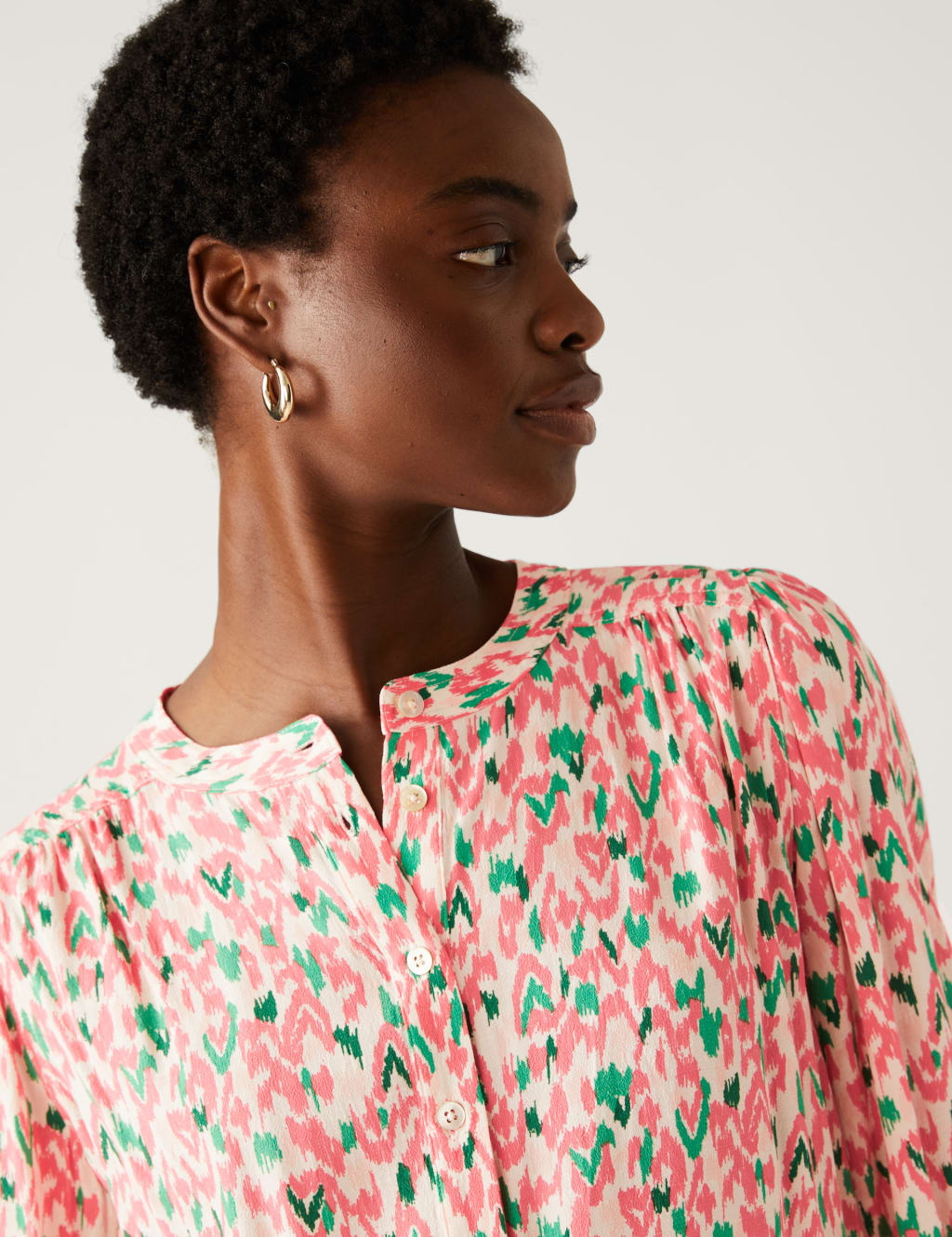 Printed Crew Neck Button Through Blouse image 1