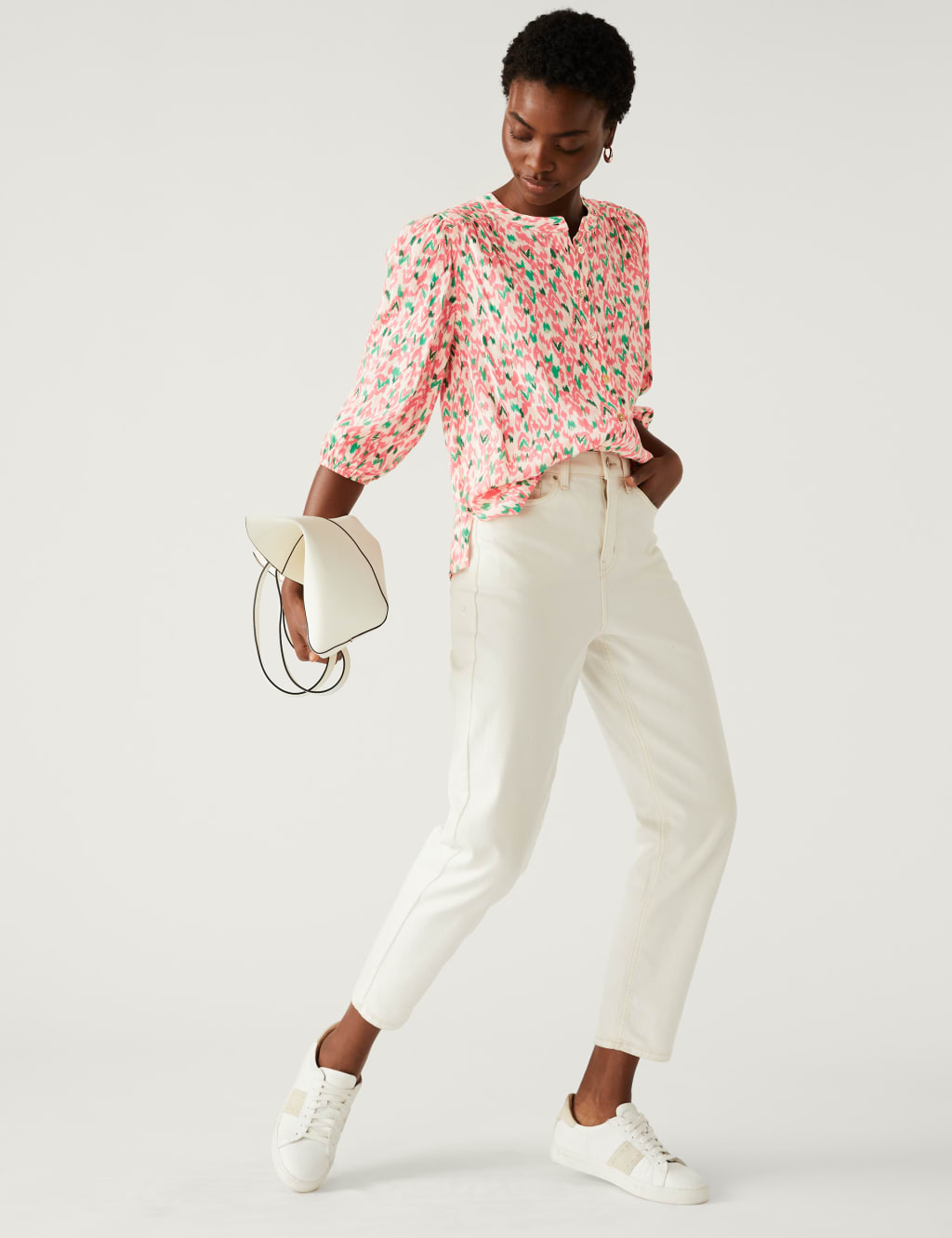 Printed Crew Neck Button Through Blouse image 2