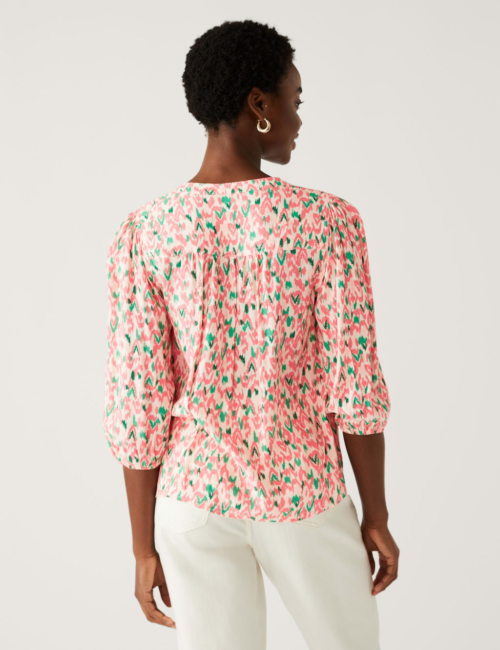 Printed Crew Neck Button Through Blouse image 4
