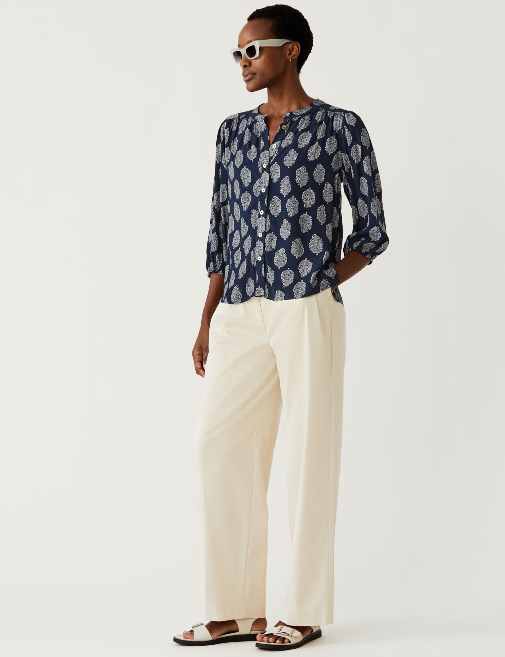 Printed Crew Neck Button Through Blouse image 2