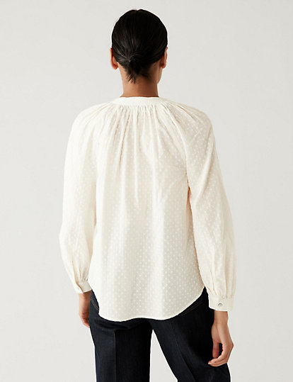 Pure Cotton Textured Puff Sleeve Blouse