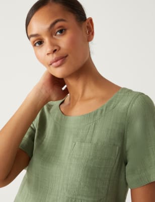 

Womens M&S Collection T-Shirt aus reiner Baumwolle mit Tasche - Bright Sage, Bright Sage