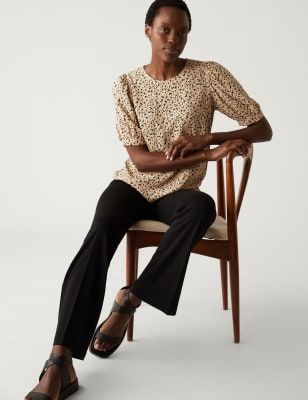 

M&S Collection Blusa de manga abullonada estampadaWomens - Brown Mix, Brown Mix