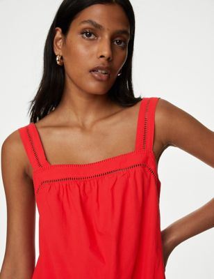 

Womens M&S Collection Pure Cotton Broderie Detail Cami Top - Flame, Flame
