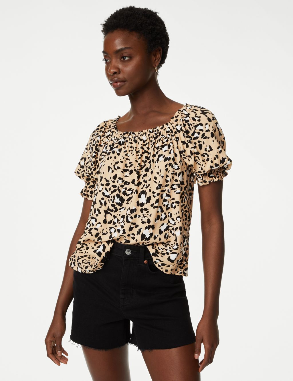 Printed Square Neck Puff Sleeve Top image 3
