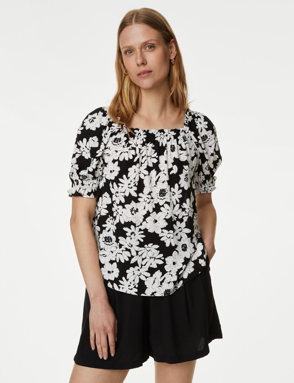 Printed Square Neck Puff Sleeve Top image 2