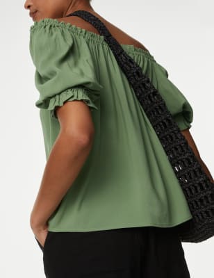 

Womens M&S Collection Square Neck Puff Sleeve Top - Bright Sage, Bright Sage