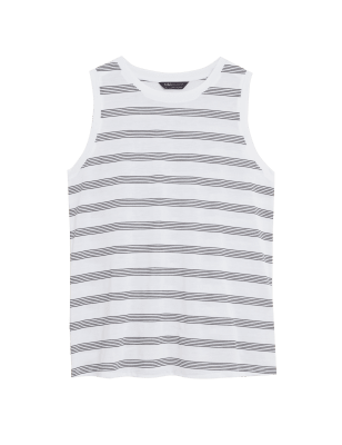 

Womens M&S Collection Striped Crew Neck Sleeveless Tank Top - White Mix, White Mix