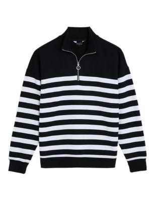 

Womens M&S Collection Cotton Rich Striped Funnel Neck Sweatshirt - Black Mix, Black Mix