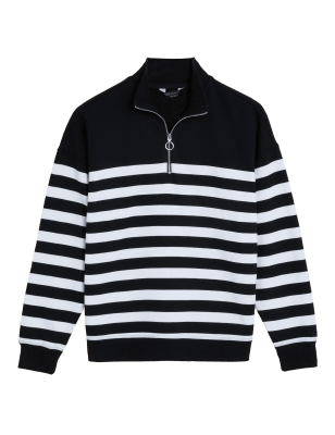 

Womens M&S Collection Cotton Rich Striped Funnel Neck Sweatshirt - Black Mix, Black Mix