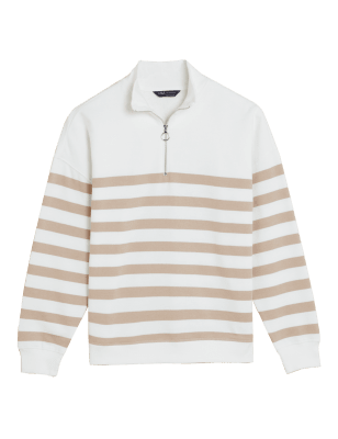 

Womens M&S Collection Cotton Rich Striped Funnel Neck Sweatshirt - Ivory Mix, Ivory Mix