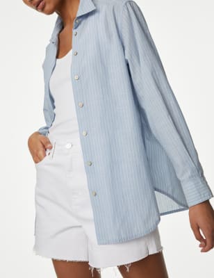 

Womens M&S Collection Pure Cotton Striped Collared Shirt - Blue Mix, Blue Mix