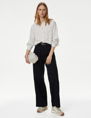 

M&S Collection Camisa con cuello de rayas 100% algodónWomens - White Mix, White Mix
