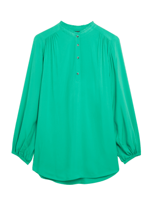 

Womens M&S Collection Lang geschnittene, kragenlose Bluse mit Blousonärmeln - Spearmint, Spearmint