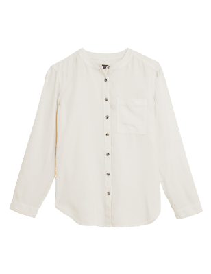 

Womens M&S Collection Kragenlose Langarmbluse aus reinem Tencel™ - Cream, Cream