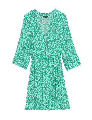 

Womens M&S Collection Printed Tie Front Long Sleeve Kimono Top - Spearmint, Spearmint