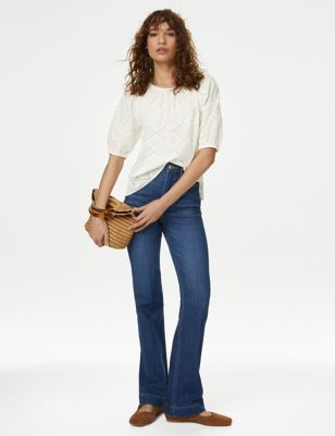 Pure Cotton Broderie Puff Sleeve Blouse - DK