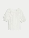 Pure Cotton Broderie Puff Sleeve Blouse