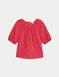 Pure Cotton Broderie Puff Sleeve Blouse
