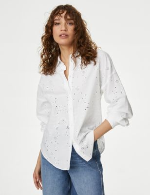 Pure Cotton Broderie Collared Shirt
