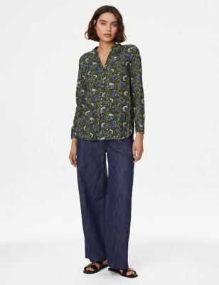 Pure Cotton Printed Textured V-Neck Shirt - BE