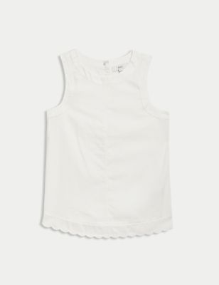 Pure Cotton Crew Neck Frill Detail Top