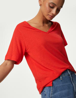 Linen Blend V-Neck Top