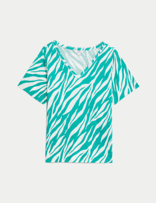 

M&S Collection Top estampado de escote en pico con linoWomens - Green Mix, Green Mix