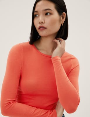 

Womens M&S Collection Schmal geschnittenes Langarmoberteil mit hohem Baumwollanteil - Mango, Mango