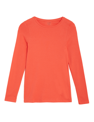 

Womens M&S Collection Cotton Rich Crew Neck Long Sleeve Top - Mango, Mango