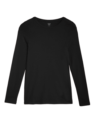 

Womens M&S Collection Cotton Rich Crew Neck Long Sleeve Top - Black, Black