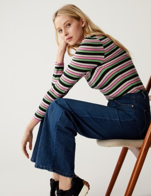 

Womens M&S Collection Cotton Rich Striped Slim Fit Top - Pink Mix, Pink Mix