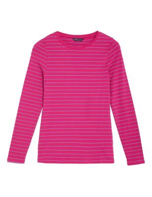 

Womens M&S Collection Cotton Rich Striped Long Sleeve Top - Cerise, Cerise