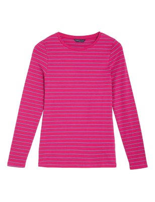 

Womens M&S Collection Langarm-Oberteil mit hohem Baumwollanteil und Streifen - Cerise, Cerise