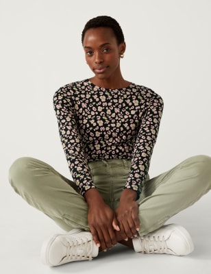 

Womens M&S Collection Cotton Rich Printed Slim Fit Top - Light Pink Mix, Light Pink Mix