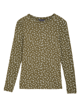 

Womens M&S Collection Cotton Rich Printed Slim Fit Top - Moss, Moss