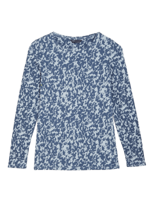 

Womens M&S Collection Cotton Rich Printed Slim Fit Top - Pale Blue Mix, Pale Blue Mix