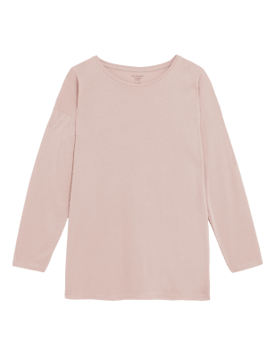 

M&S Collection Top con escote cerrado de corte largo informal de manga largaWomens - Dusted Pink, Dusted Pink