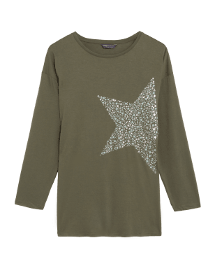 

Womens M&S Collection Printed Relaxed Longline Top - Onyx, Onyx